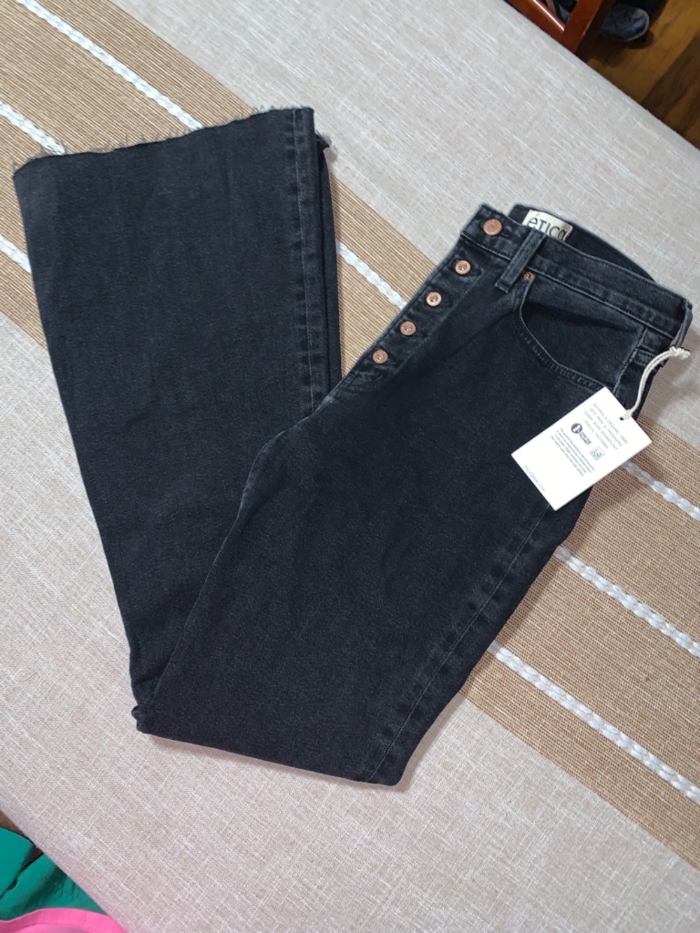 Etica Black Wide-Leg Button-Front Jeans
